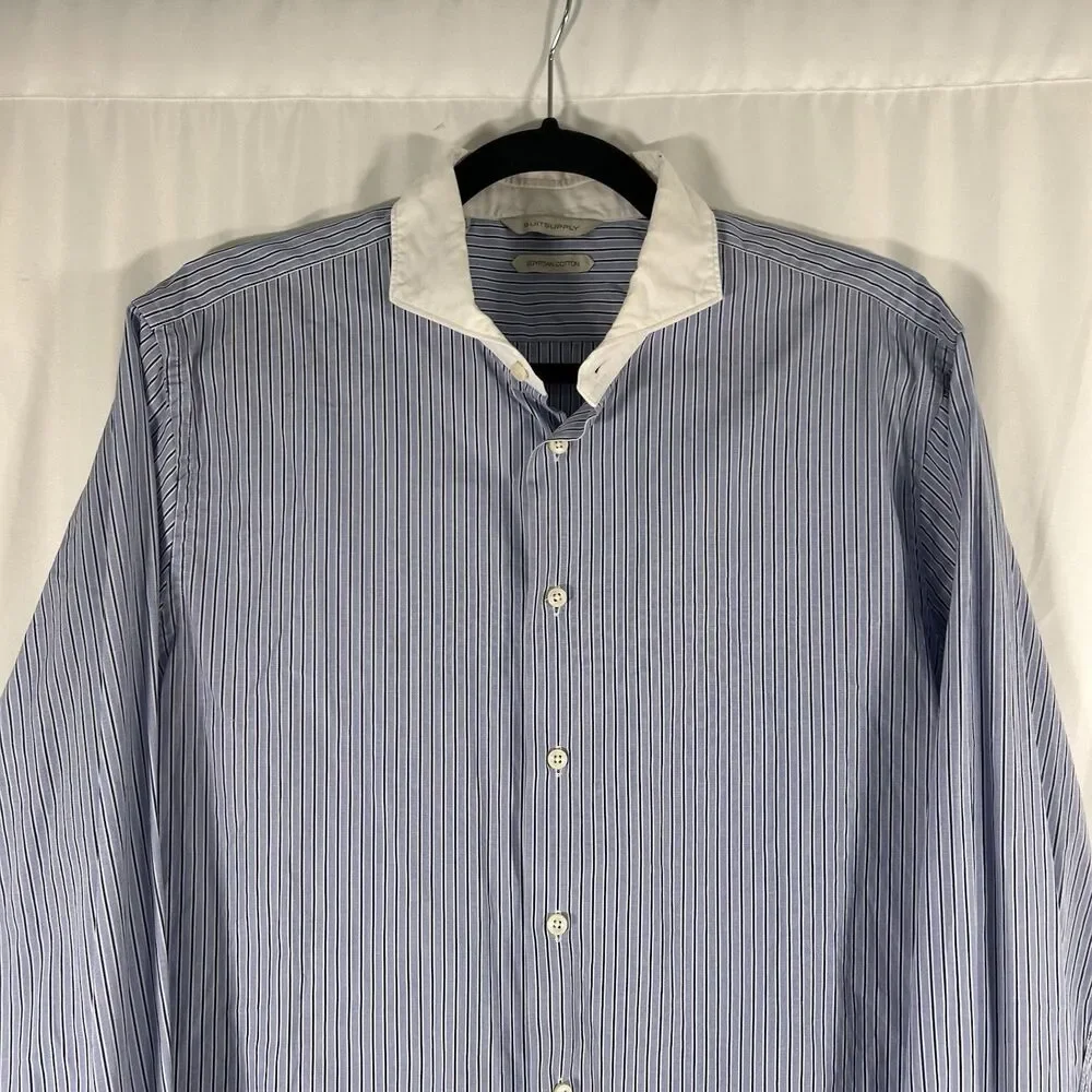 Suitsupply Dress Shirt Men's 16.5 42 Blue Striped Egyptian Cotton Long Sleeve - Picture 2 of 7